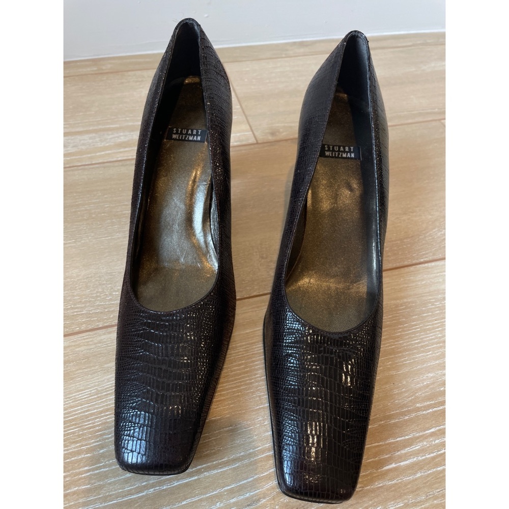 Vintage Stuart Weitzman Leather Square Toe Heels Spain